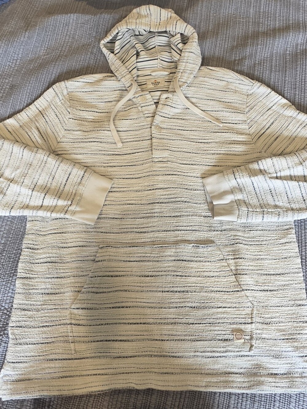 Marine Layer Men's Cream Striped Hooded Sweater